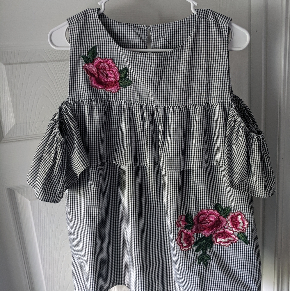 Adorable Boutique Embroidered Cold Shoulder Top